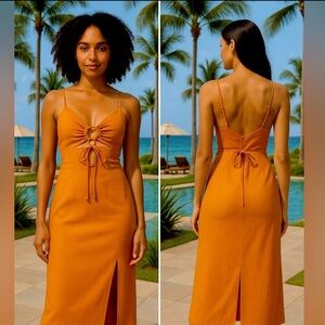 NWT Lspace Anthropologie La Jolla Midi Dress Leg Slit Tamarind Orange Size Small